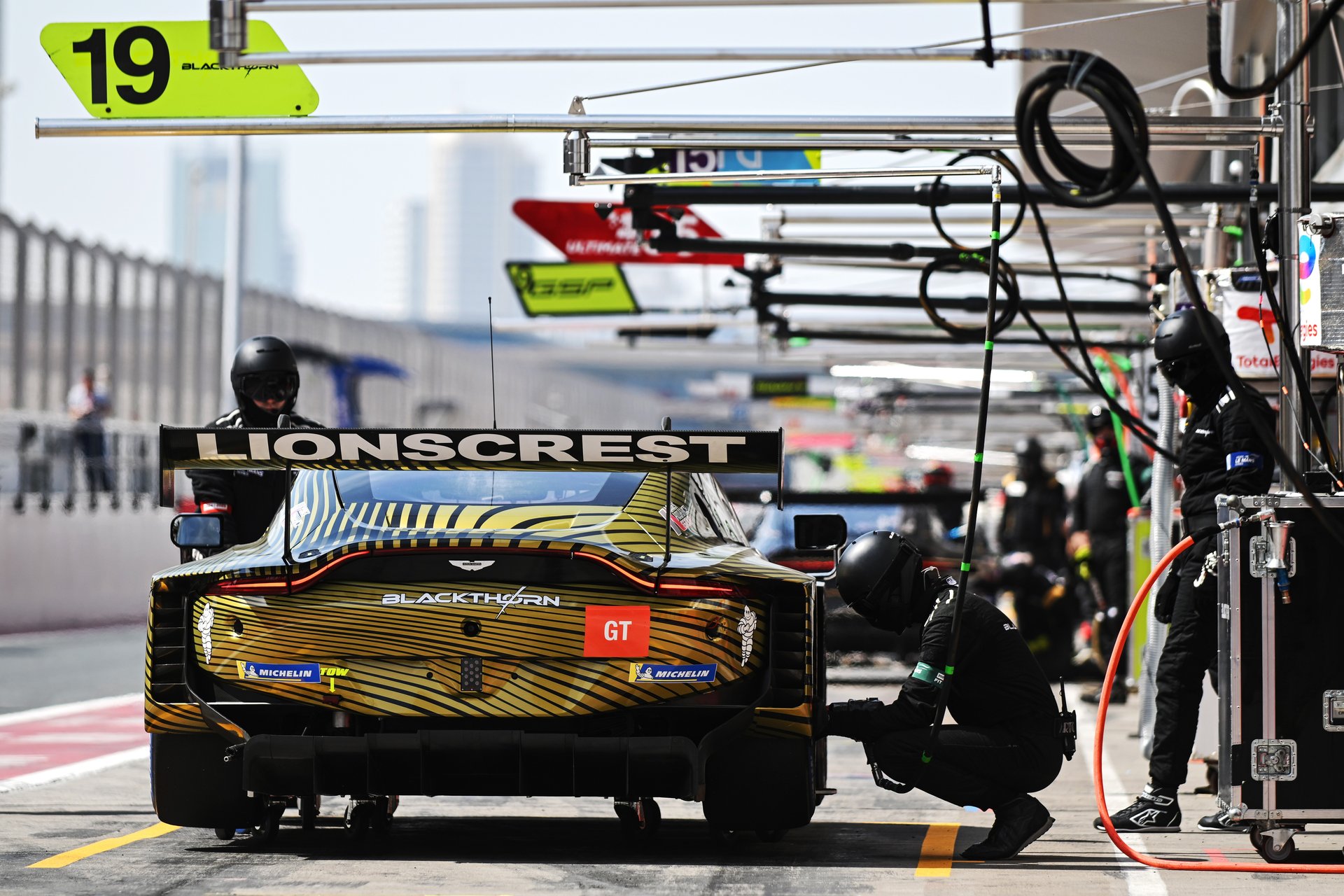 Blackthorn Racing #19 Aston Martin GT in the pit lane